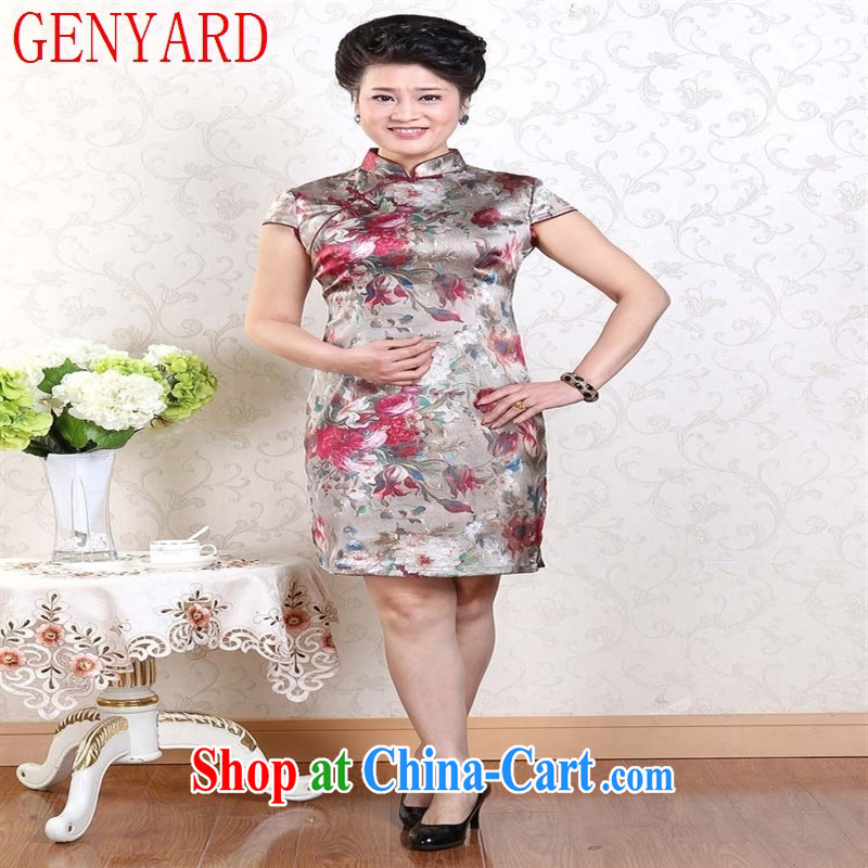 Qin Qing SHOP NEW summer short improved fashion cheongsam dress stretch Satin cheongsam saffron XXXL, GENYARD, shopping on the Internet