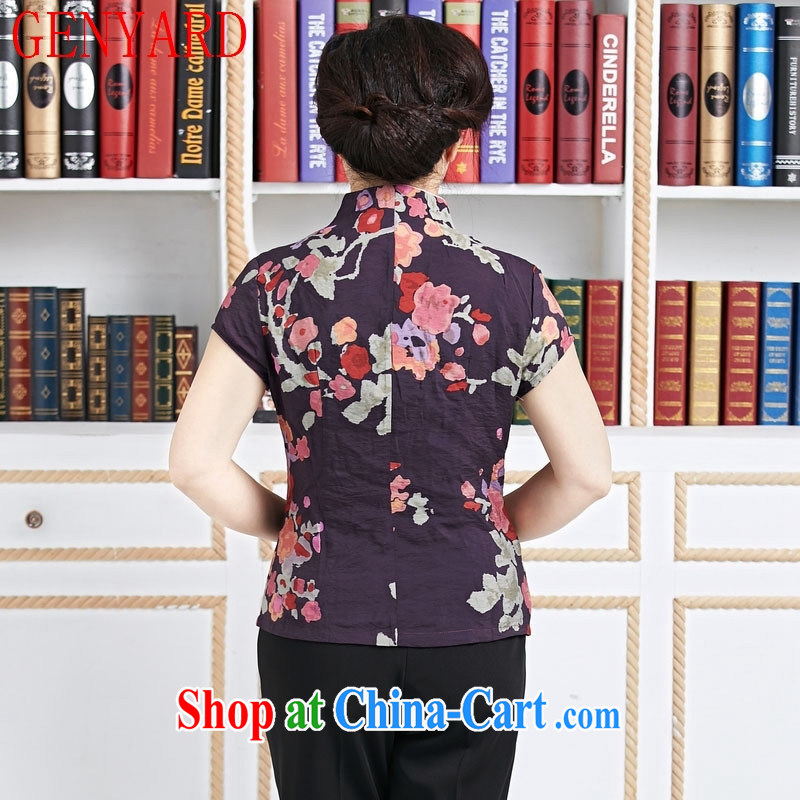 Deloitte Touche Tohmatsu store sunny summer new Chinese, improved Chinese Ethnic Wind short-sleeved T-shirt stamp duty is a tight purple shirt XXXL, GENYARD, shopping on the Internet