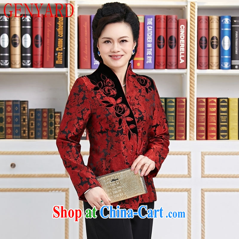 Qin Qing store embroidered short, long-sleeved T-shirt Chinese girl fall and winter for the Tang jackets T-shirt the T-shirt purple XXXL