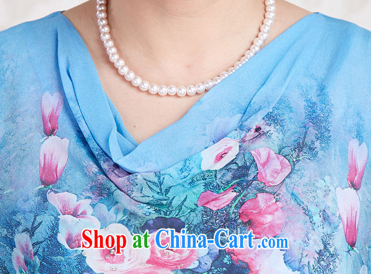 Qin Qing store summer 2015 middle-aged and older short-sleeved T shirt girls stylish mom with Sauna silk shirt middle-aged female summer 3 blue XXXL pictures, price, brand platters! Elections are good character, the national distribution, so why buy now enjoy more preferential! Health