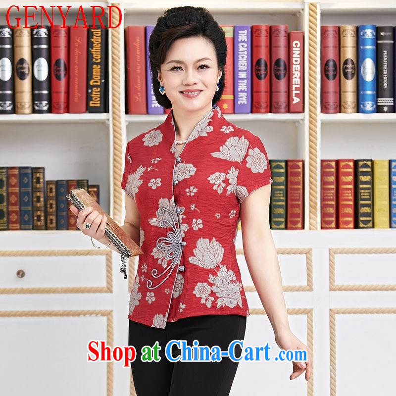 Qin Qing Store China wind Chinese, summer girls short-sleeved shirts improved the withholding beauty T-shirt ladies ethnic wind shirt blue XXXL