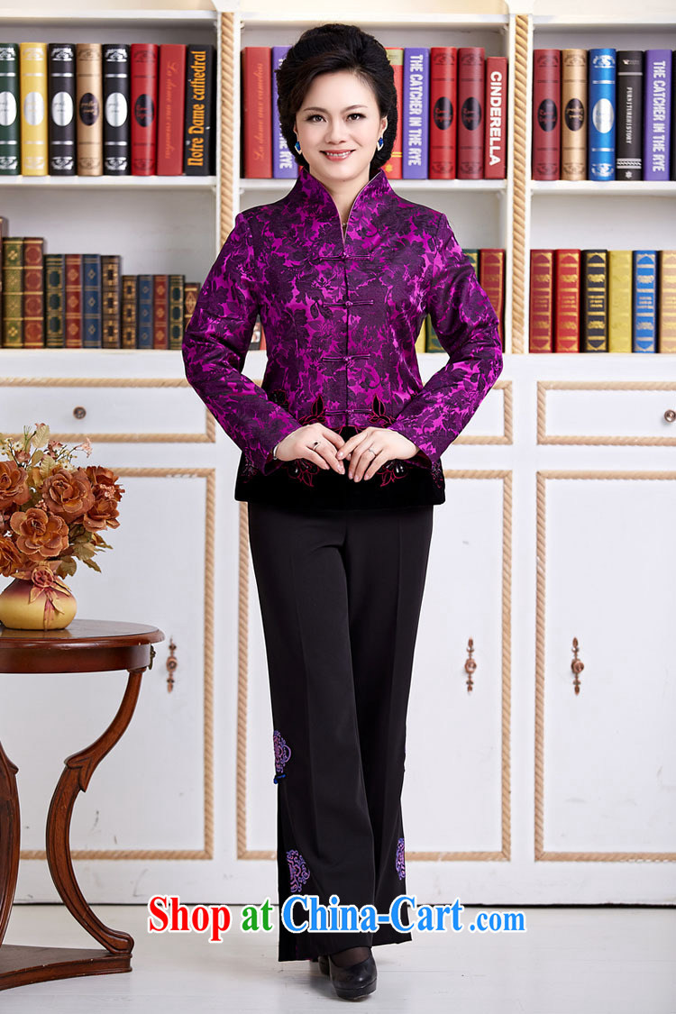 Qin Qing store new Chinese female spring China wind improved Han-improved T-shirt stylish embroidered dress long-sleeved purple XXXL pictures, price, brand platters! Elections are good character, the national distribution, so why buy now enjoy more preferential! Health