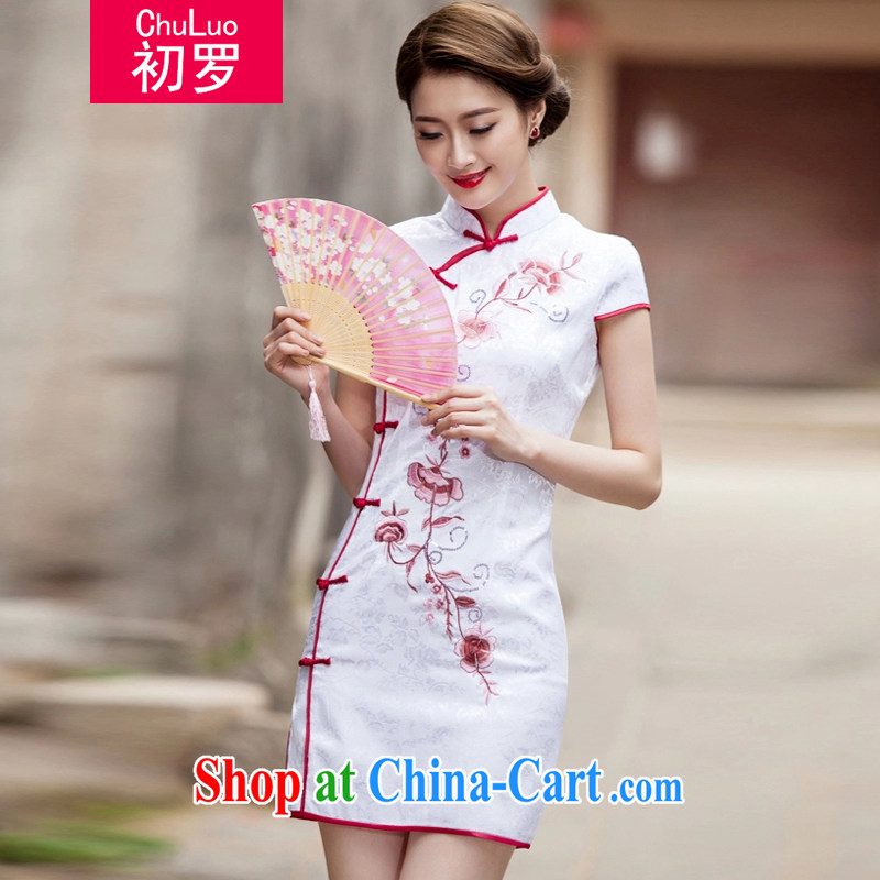 First, summer 2015 new Chinese Antique improved stylish short day cultivating cheongsam dress white L