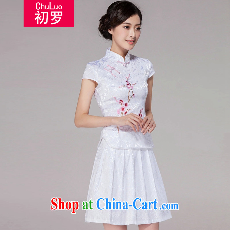 At first, 2015 summer new women Tang with daily qipao dresses high-end retro style two-piece with white XXL, first, that, on-line shopping