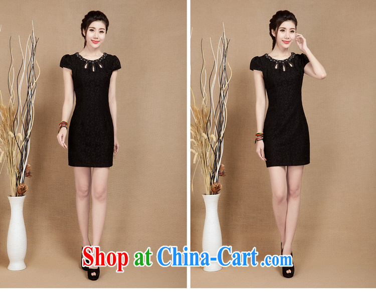 Water spirit seed 2015 summer New Classic improved short cheongsam dress lace nails Pearl short-sleeve dress girls black XXL pictures, price, brand platters! Elections are good character, the national distribution, so why buy now enjoy more preferential! Health