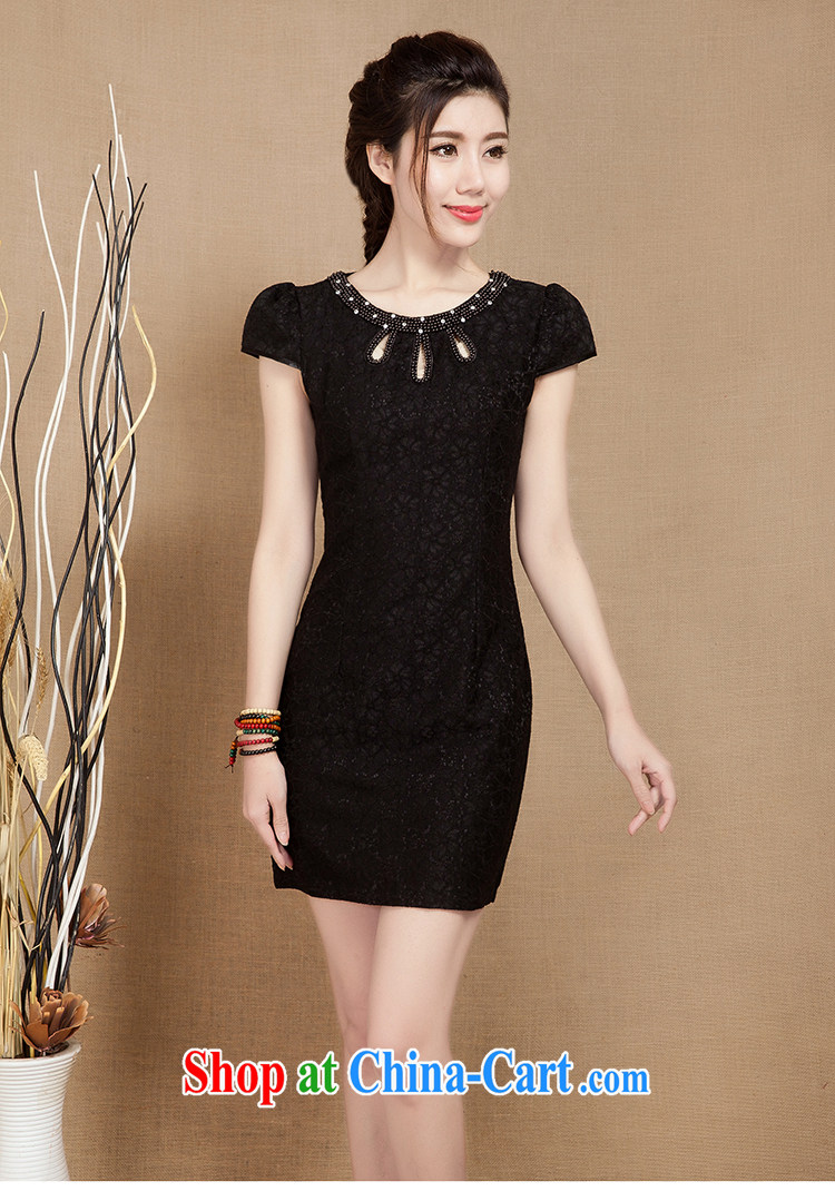 Water spirit seed 2015 summer New Classic improved short cheongsam dress lace nails Pearl short-sleeve dress girls black XXL pictures, price, brand platters! Elections are good character, the national distribution, so why buy now enjoy more preferential! Health