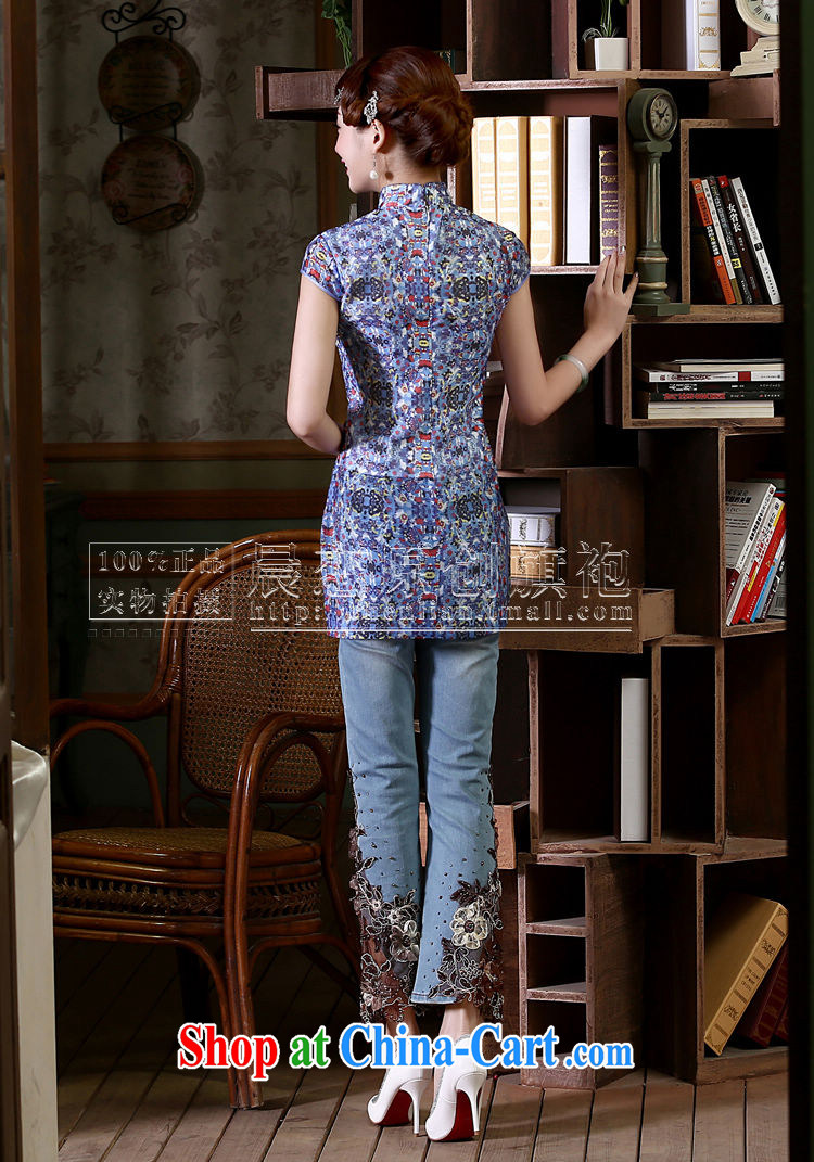 Morning dresses, new summer retro short improved stylish Chinese qipao shirt short-sleeved European root yarn embroidered blue XXL pictures, price, brand platters! Elections are good character, the national distribution, so why buy now enjoy more preferential! Health
