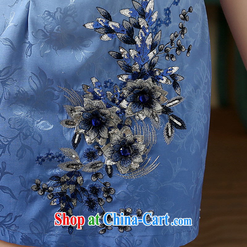 Morning dresses, new summer retro short improved stylish Chinese qipao gradient blue three-dimensional flower embroidery light blue XXL morning land, shopping on the Internet