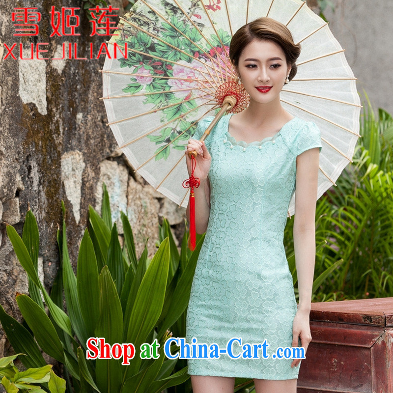 Hsueh-Chi Lin Nunnery 2015 spring and summer new, lace dresses and stylish beauty dress Openwork hook flower #1106 Lake blue XL, Hsueh-chi Lin (XUEJILIAN), online shopping