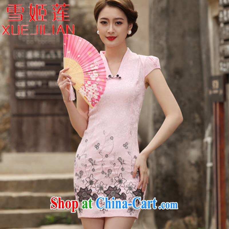 Hsueh-Chi Lin Nunnery 2015 new Stylish retro short dresses summer improved cheongsam dress, daily outfit skirt #1120 pink XL, Hsueh-chi Lin (XUEJILIAN), online shopping