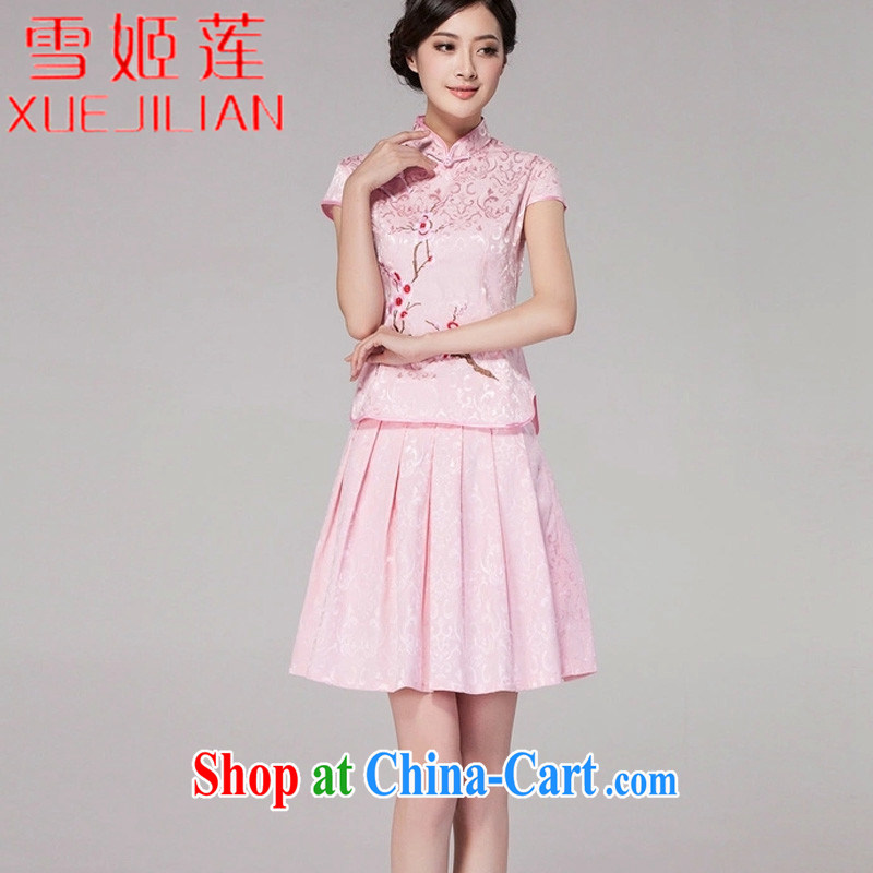 Hsueh-chi Lin 2015 spring and summer new female Chinese qipao day dresses high-end retro style two-part kit _1125 pink XL