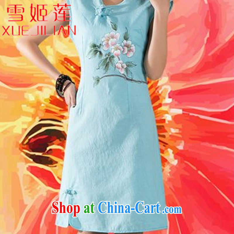 Hsueh-Chi Lin Nunnery 2015 new art nouveau cotton the female hand-painted cotton Ma Sau San improved cheongsam dress Z 1223 blue XL, Hsueh-chi Lin (XUEJILIAN), shopping on the Internet