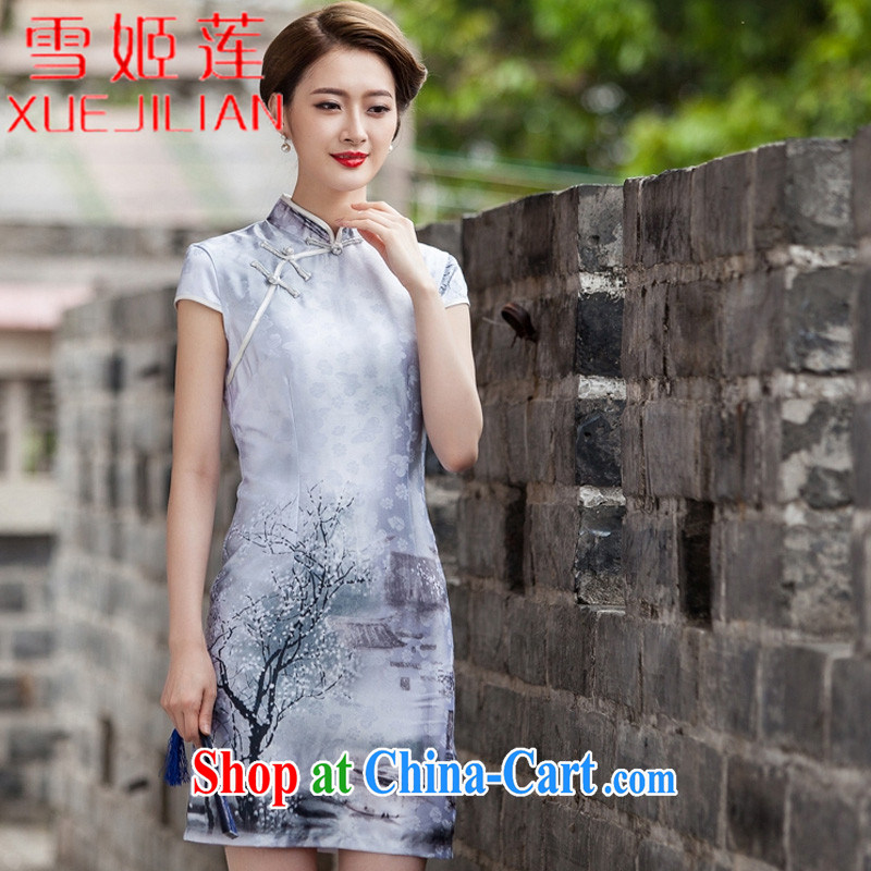 Hsueh-chi Lin 2015 new painting classic short-sleeved cheongsam dress retro fashion China Daily outfit #1107 Chinese Painting (landscape), XL, Hsueh-chi Lin (XUEJILIAN), shopping on the Internet