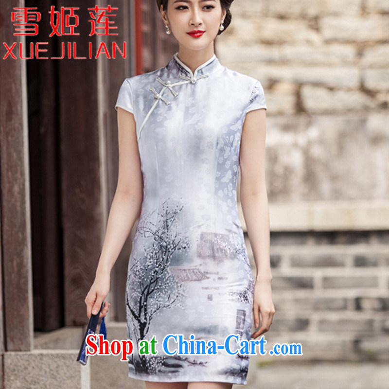 Hsueh-chi Lin 2015 new painting classic short-sleeved cheongsam dress retro fashion China Daily outfit #1107 Chinese Painting (landscape), XL, Hsueh-chi Lin (XUEJILIAN), shopping on the Internet