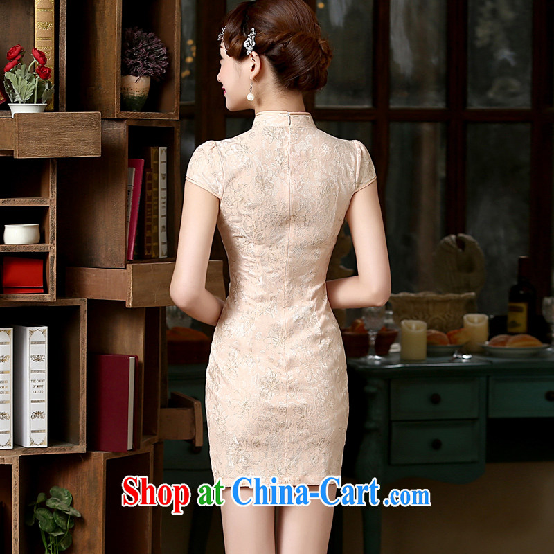 Early Morning, spring and autumn 2015 new stylish improved retro stereo take rust cheongsam dress gorgeous meat is short, meat pink XXL, morning land, shopping on the Internet