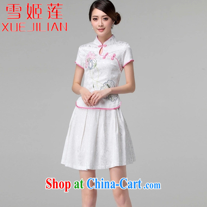 Hsueh-Chi Lin Nunnery 2015 spring and summer female new beauty routine retro long-sleeved improved stylish outfit two piece kit _1121 white short-sleeved XL