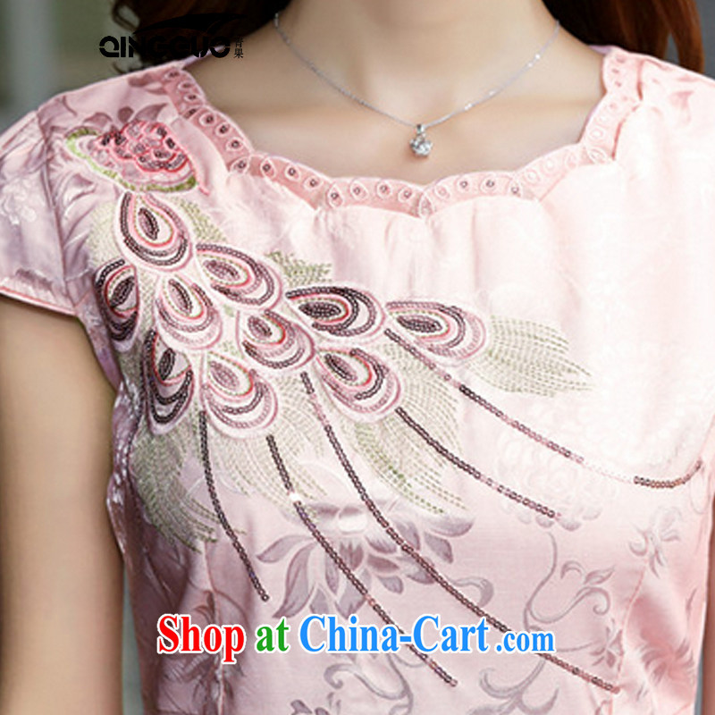 Fruit 2015 new cheongsam dress stylish and refined beauty style short, embroidery cheongsam dress dress 1587 pink XXL, fruit (QINGGUO), online shopping
