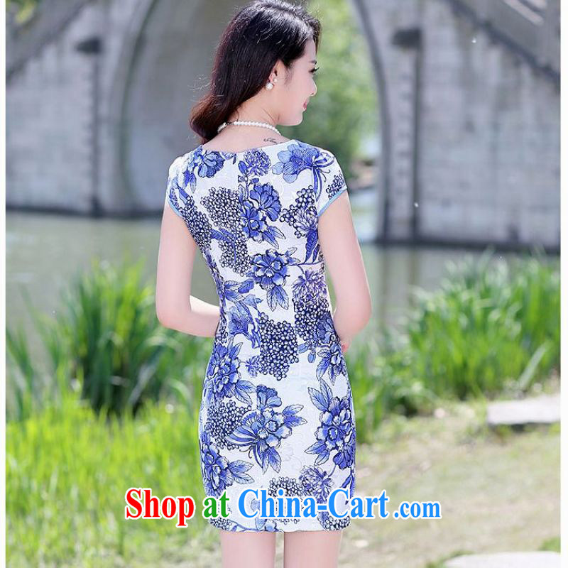 Constitution, take a short dresses and summer 2015 new daily improved ladies beauty correct round-collar suit stylish package and dress 8056 Blue on white flower XXL, constitution, spend, and shopping on the Internet