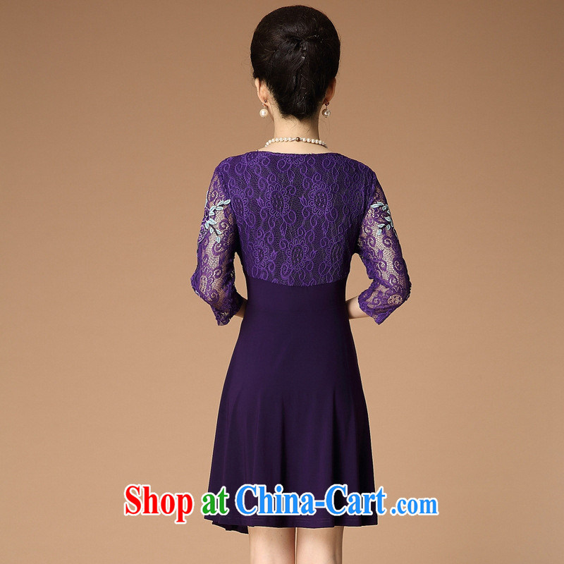 Women in Europe and the middle-aged and elderly mother with her waist hot drill dresses composite lace embroidery summer new, my mother-in-law loaded XXL purple, blue, and, shopping on the Internet