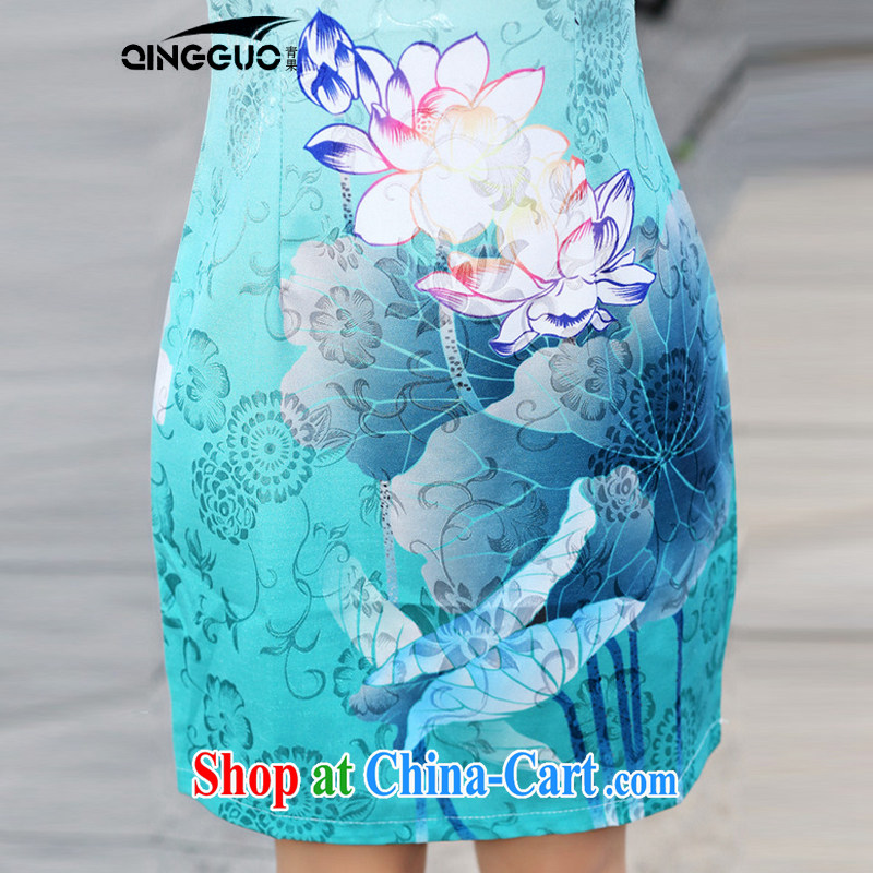 Fruit 2015 new dresses and stylish Lotus the gradient improved fashion cheongsam dress stylish beauty 1569 color blue XXL, fruit (QINGGUO), shopping on the Internet