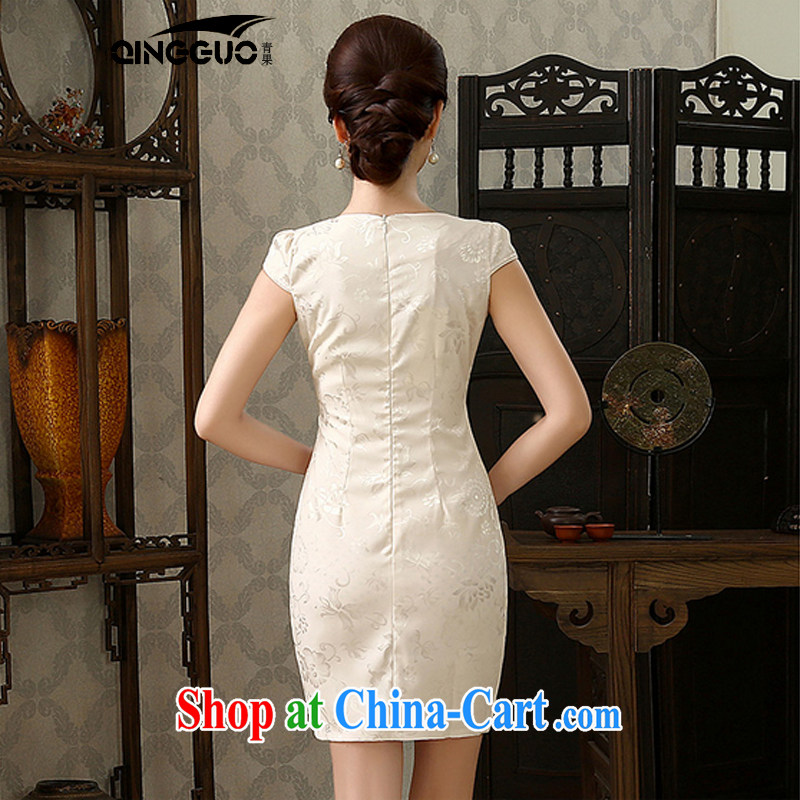Fruit 2015 new cheongsam dress stylish and refined beauty style short, embroidery cheongsam dress dress 1587 pink XXL, fruit (QINGGUO), online shopping