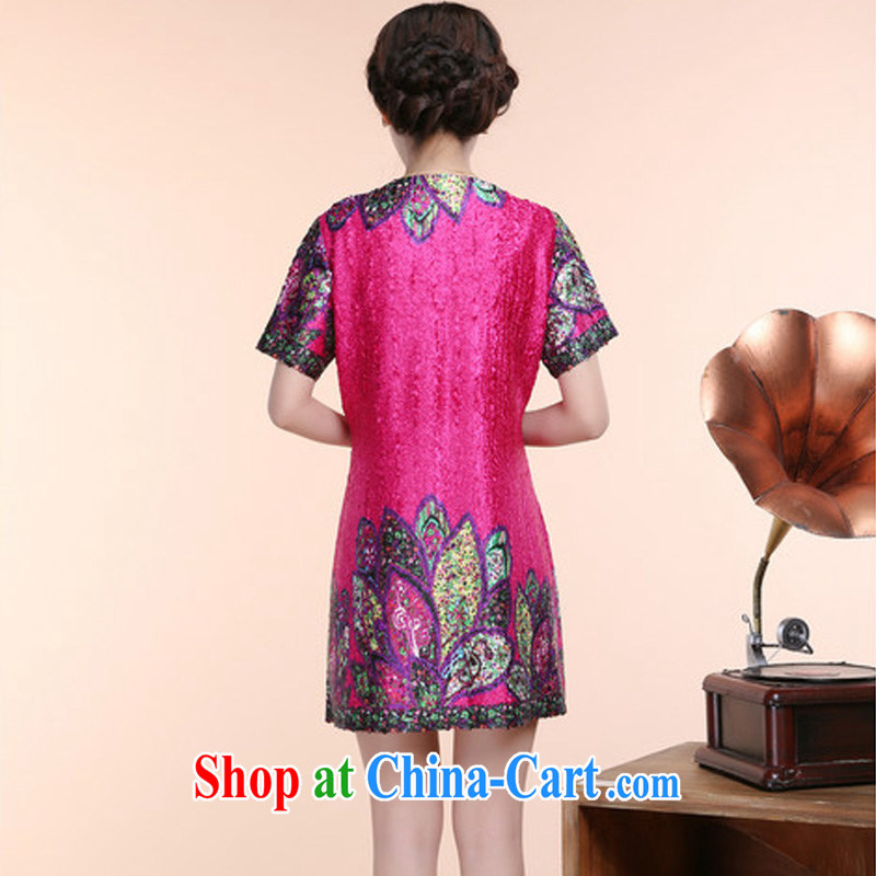 Forest narcissus summer 2015 the New Silk wrinkled ethnic wind relaxed MOM dresses with short-sleeved V receipts waist dress jacket XYY - 8510 the purple XXXXXL, forest narcissus (SenLinShuiXian), shopping on the Internet