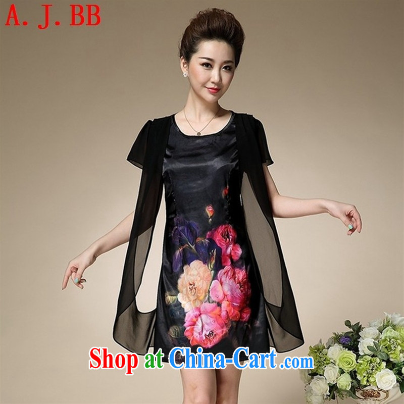 Black butterfly summer 2015 new XL mom on snow woven stitching leave two stamp Silk Dresses female black increase XXXL, A . J . BB, and shopping on the Internet
