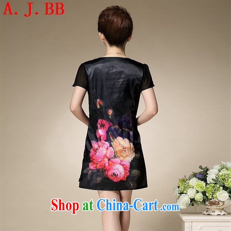 Black butterfly summer 2015 new XL mom on snow woven stitching leave two stamp Silk Dresses female black increase XXXL, A . J . BB, and shopping on the Internet