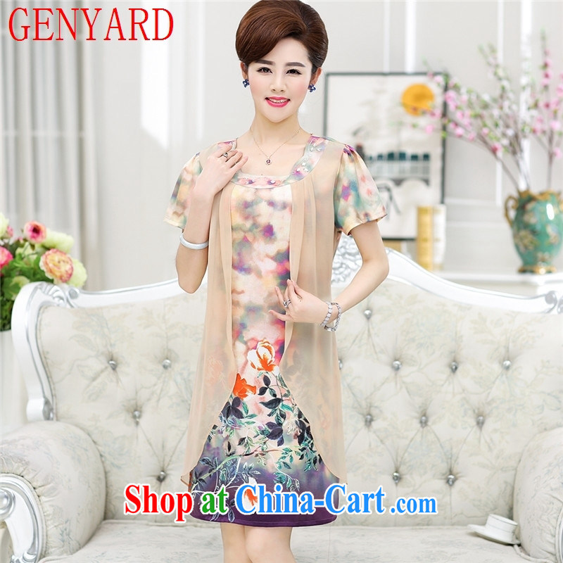 Qin Qing Store New Products 2015 summer new, older women with Korean short-sleeved leave two stamp Silk Dresses girls and color XXXL, GENYARD, shopping on the Internet