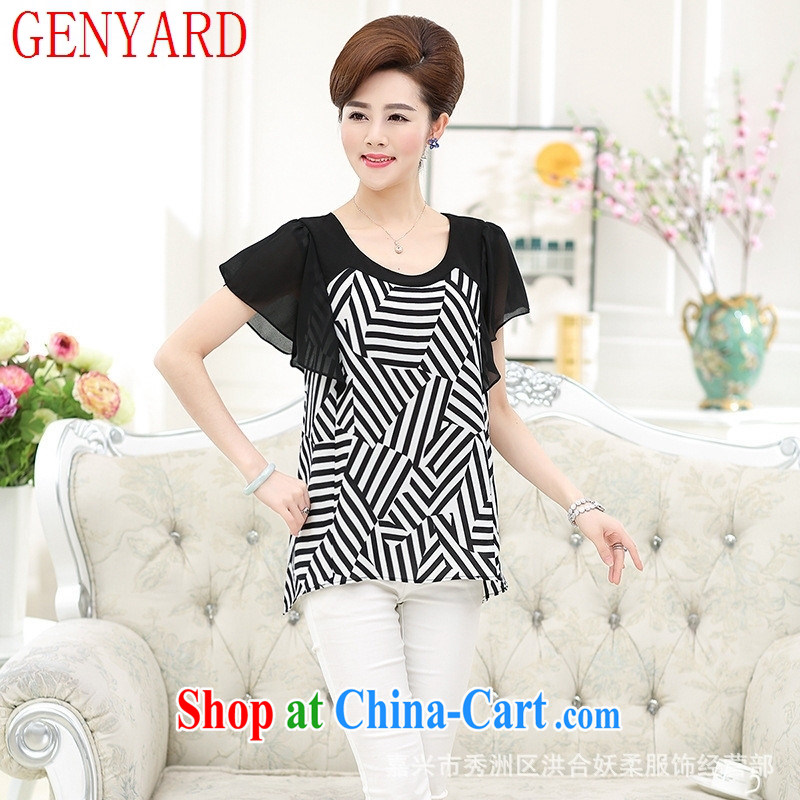 Qin Qing store 2015 new summer older streaks round-collar T 桖 relaxed casual mom with T-shirt, black-and-white XXXXL, GENYARD, shopping on the Internet