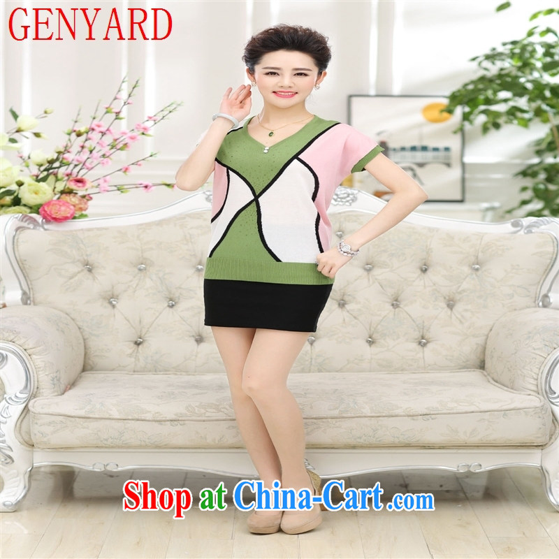 Qin Qing store burglary, 2015 middle-aged and older women, the girl-knitted T-shirt large, stylish middle-aged mother with a short-sleeved T-shirt blue lake 120, GENYARD, shopping on the Internet