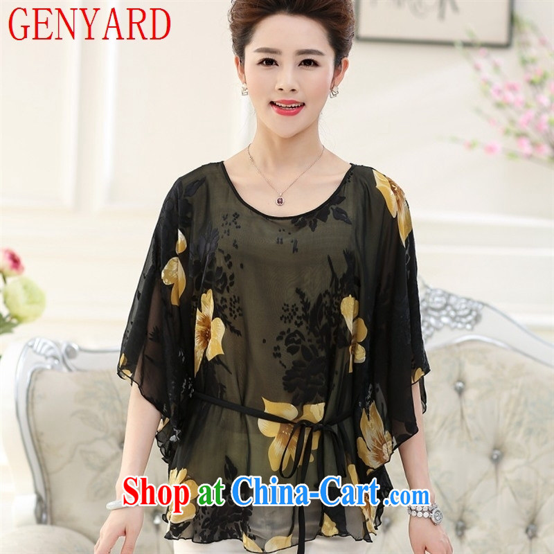 Qin Qing store 2015 summer new round-collar bat sleeves snow woven shirts, older stamp the code emulation, T-shirt MOM blue XXXL, GENYARD, shopping on the Internet