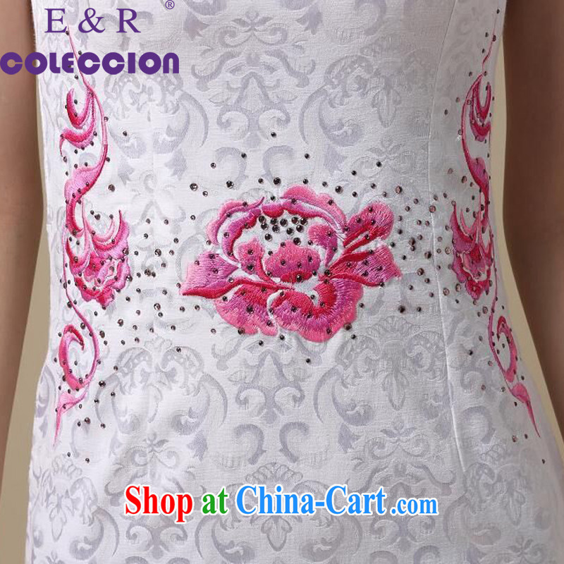 Summer 2015 New Style Fashion Chinese round-neck collar low collar embroidery flower damask cheongsam sexy cheongsam dress saffron XXL, E &R COLECCION, shopping on the Internet