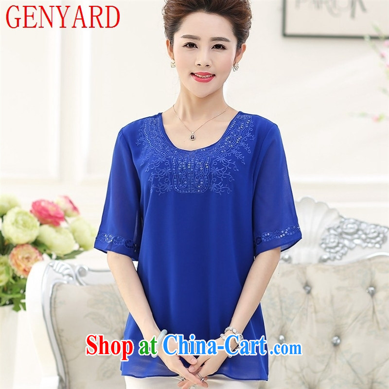 Deloitte Touche Tohmatsu store sunny summer wear new female round-neck collar snow woven shirts in 2015 older large, loose, sleeveless and mom with royal blue XXXL