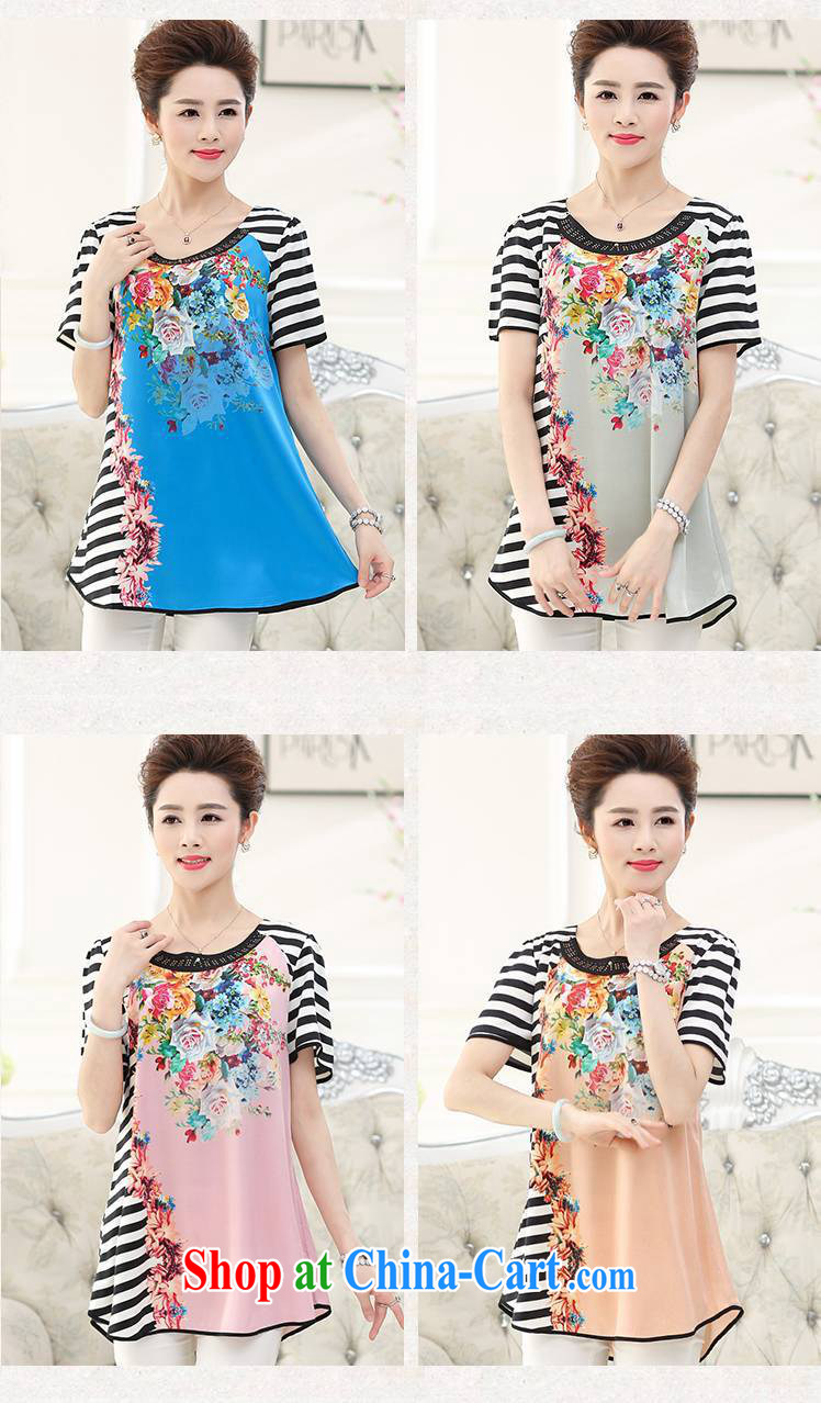 Qin Qing store older summer new female round-collar short-sleeve T shirt , long streaks, stamp duty and Leisure T-shirt MOM blue XXXL pictures, price, brand platters! Elections are good character, the national distribution, so why buy now enjoy more preferential! Health