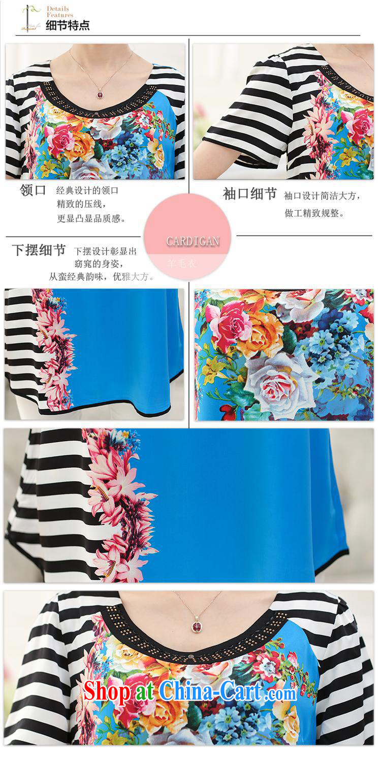 Qin Qing store older summer new female round-collar short-sleeve T shirt , long streaks, stamp duty and Leisure T-shirt MOM blue XXXL pictures, price, brand platters! Elections are good character, the national distribution, so why buy now enjoy more preferential! Health