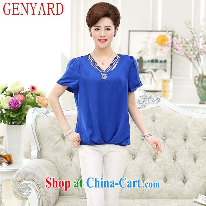 Qin Qing store 2015 summer new female short-sleeved T shirt day silk solid color the code inserts drill T-shirt mom with red XXXXL