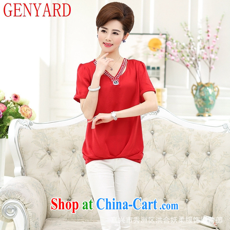 Qin Qing store 2015 summer new female short-sleeved T shirt day silk solid color the code inserts drill T-shirt mom with red XXXXL, GENYARD, shopping on the Internet