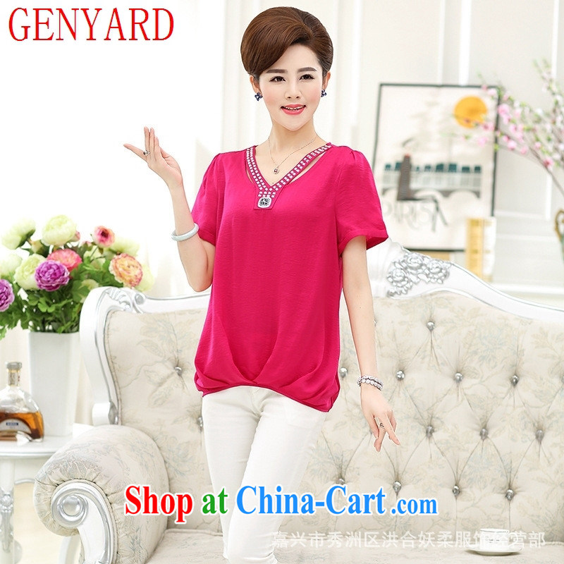 Qin Qing store 2015 summer new female short-sleeved T shirt day silk solid color the code inserts drill T-shirt mom with red XXXXL, GENYARD, shopping on the Internet