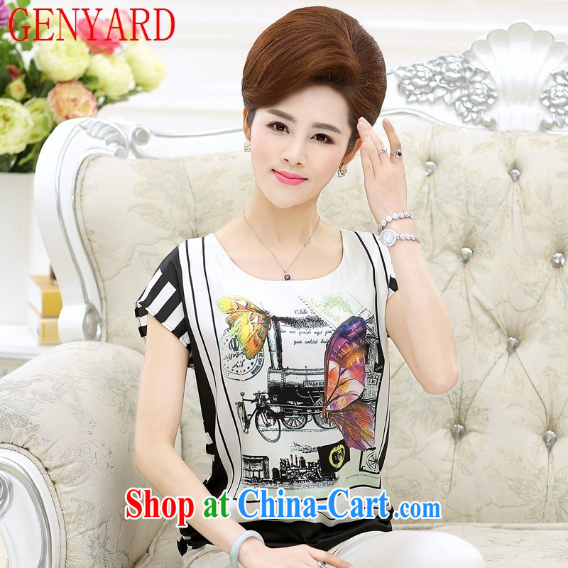 Qin Qing store 2015 middle-aged and older female summer silk shirt stamp China wind middle-aged mother with short-sleeved sauna T silk shirts bikes and take butterfly 4 XL, GENYARD, shopping on the Internet