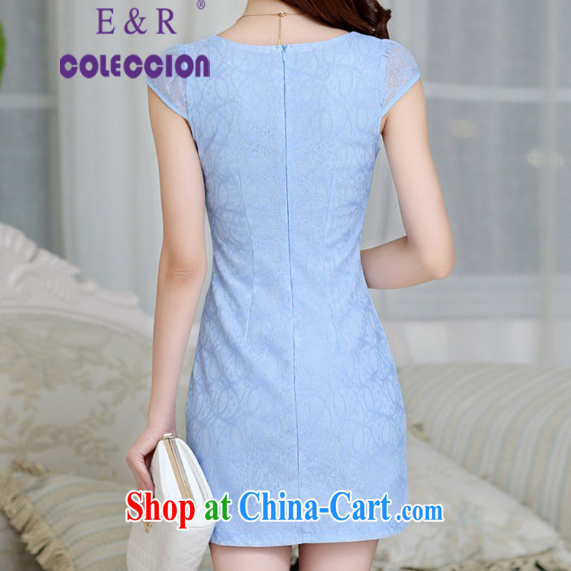 Dresses 2015 new spring and summer retro improved cultivating graphics thin cheongsam dress, short dresses blue XXL, E &R COLECCION, shopping on the Internet