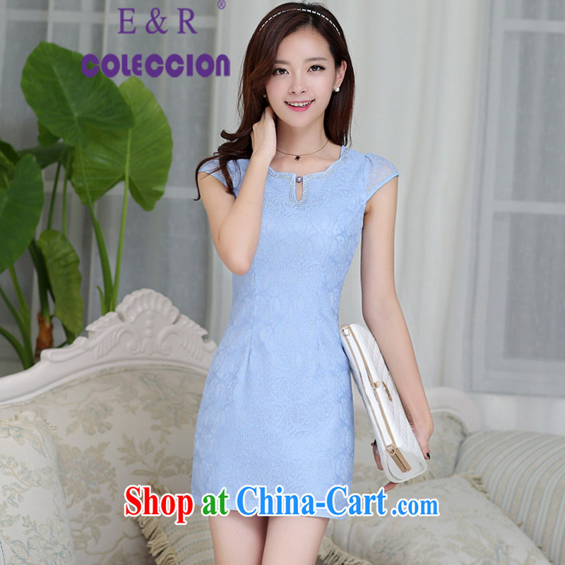 Dresses 2015 new spring and summer retro improved cultivating graphics thin cheongsam dress, short dresses blue XXL, E &R COLECCION, shopping on the Internet