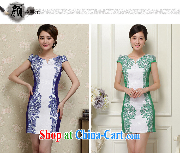 High-end cheongsam dress 2015 spring and summer new daily improved stamp retro here porcelain short-sleeved qipao dresses blue XXL pictures, price, brand platters! Elections are good character, the national distribution, so why buy now enjoy more preferential! Health