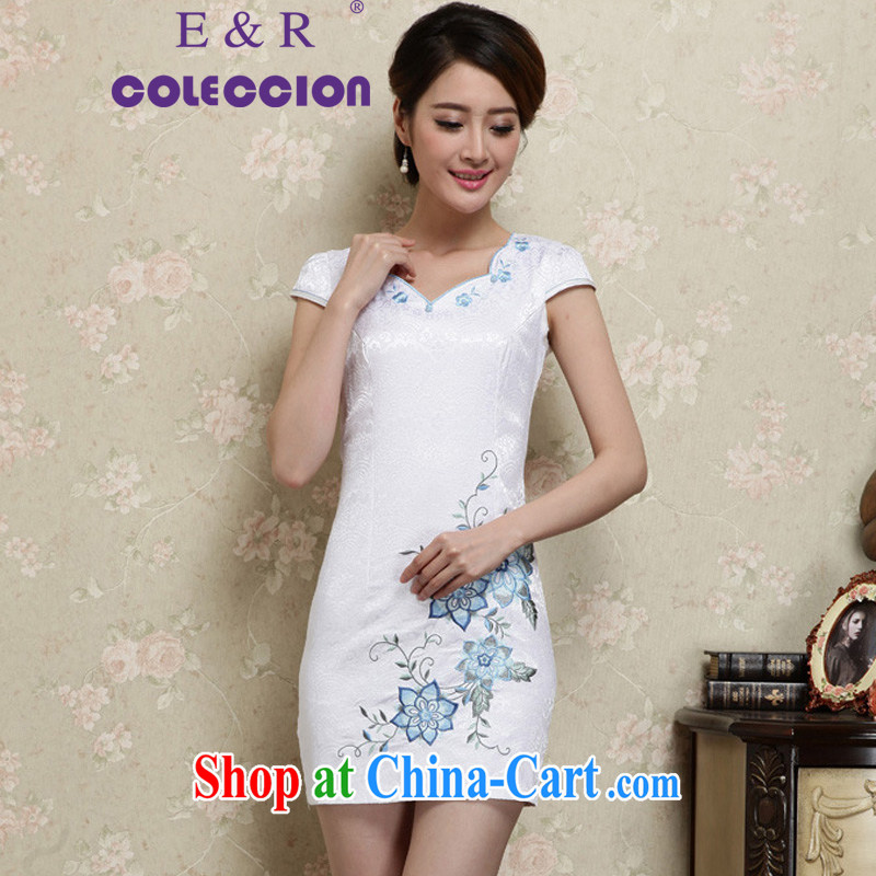 Daily cheongsam dress 2015 new Chinese improved dress short-sleeve, Ethnic Wind retro summer girls on the truck light purple XXL, E &R COLECCION, shopping on the Internet