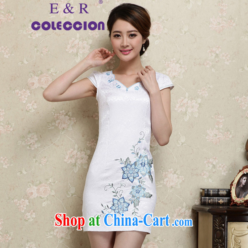 Daily cheongsam dress 2015 new Chinese improved dress short-sleeve, Ethnic Wind retro summer girls on the truck light purple XXL, E &R COLECCION, shopping on the Internet
