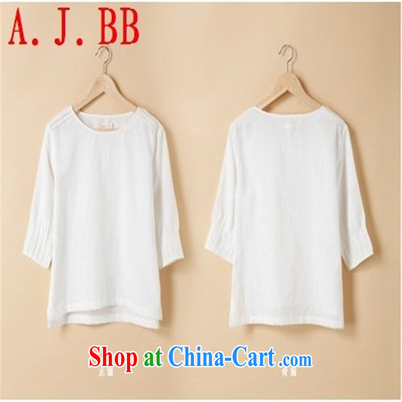 Black butterfly cotton the loose round collar shirt female linen clothes, art and literature, fearless young man T-shirts cuff dolls T-shirt large, white L, A . J . BB, shopping on the Internet