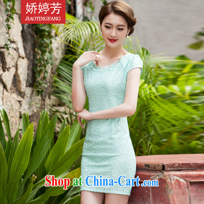 Air-ting-fang 2015 summer new, lace dresses and stylish slim body language empty hook flower dress blue lake XL, air-ting-fang (JIAOTINGFANG), and, on-line shopping
