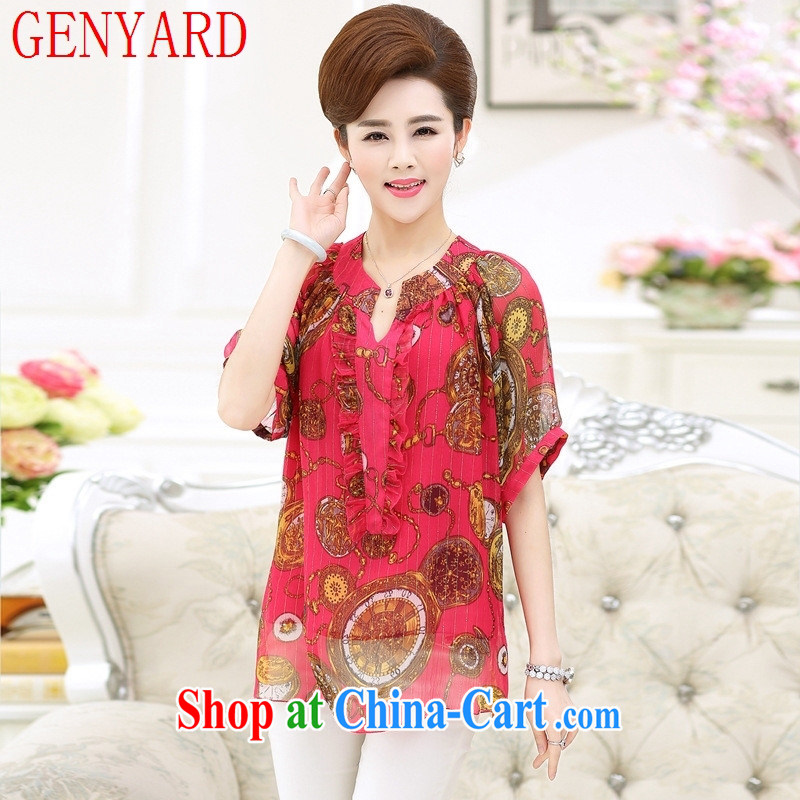 Qin Qing store 2015 spring and summer New T pension middle-aged and older and indeed the cuff silk middle-aged mother with Sauna silk T pension female Red XXXL, GENYARD, shopping on the Internet