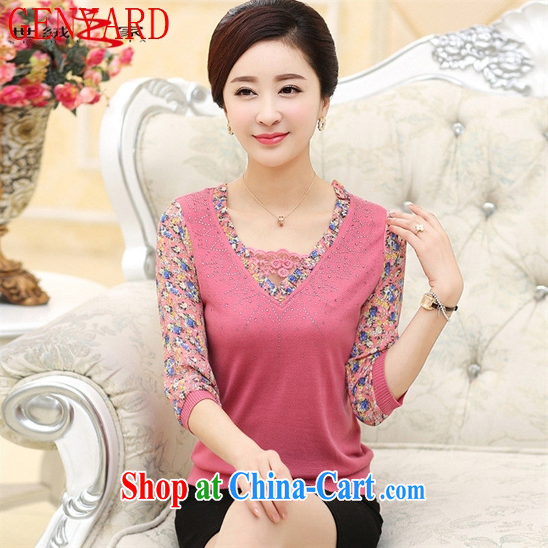 Qin Qing store 2015 middle-aged and older spring new mom with lace snow woven 7 cuff shirt T middle-aged female solid T-shirt pink XXXL, GENYARD, shopping on the Internet