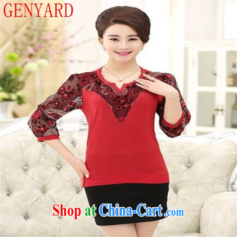 Qin Qing store 2015 middle-aged and older spring loaded the code MOM decorated in lace snow woven shirts nets T shirts middle-aged solid knit-watermelon red XXXL, GENYARD, shopping on the Internet